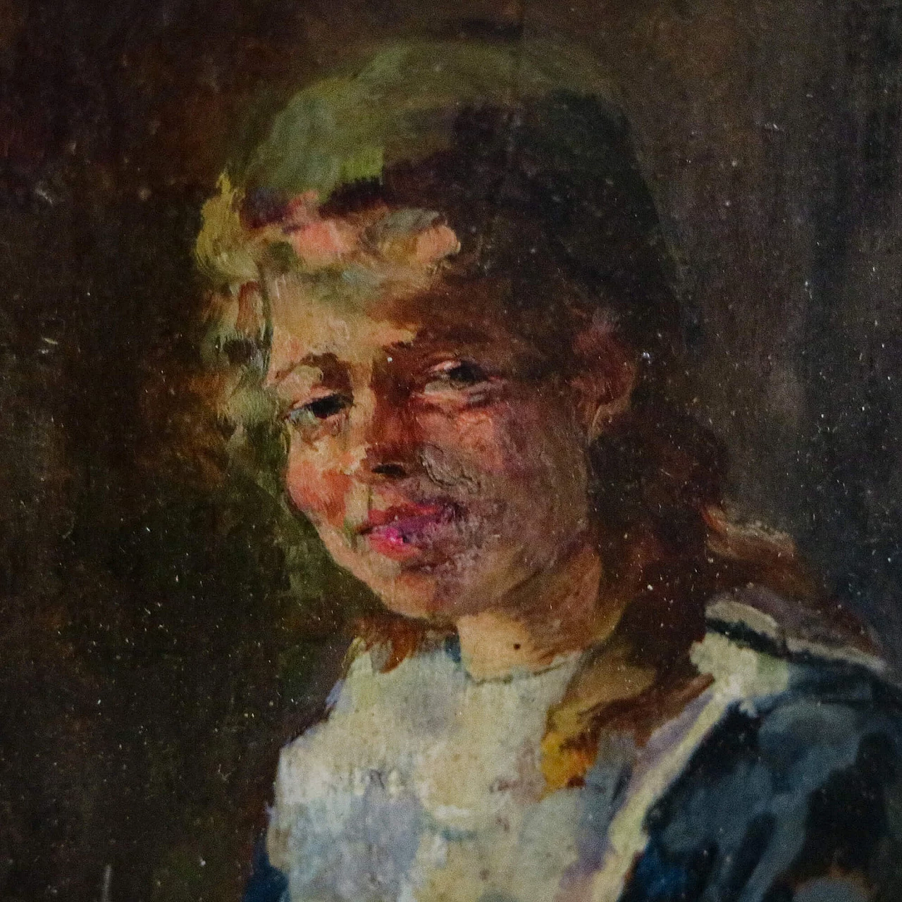Lionello Balestrieri, ragazza che cuce, dipinto a olio su tavola di cartone, anni '20 10