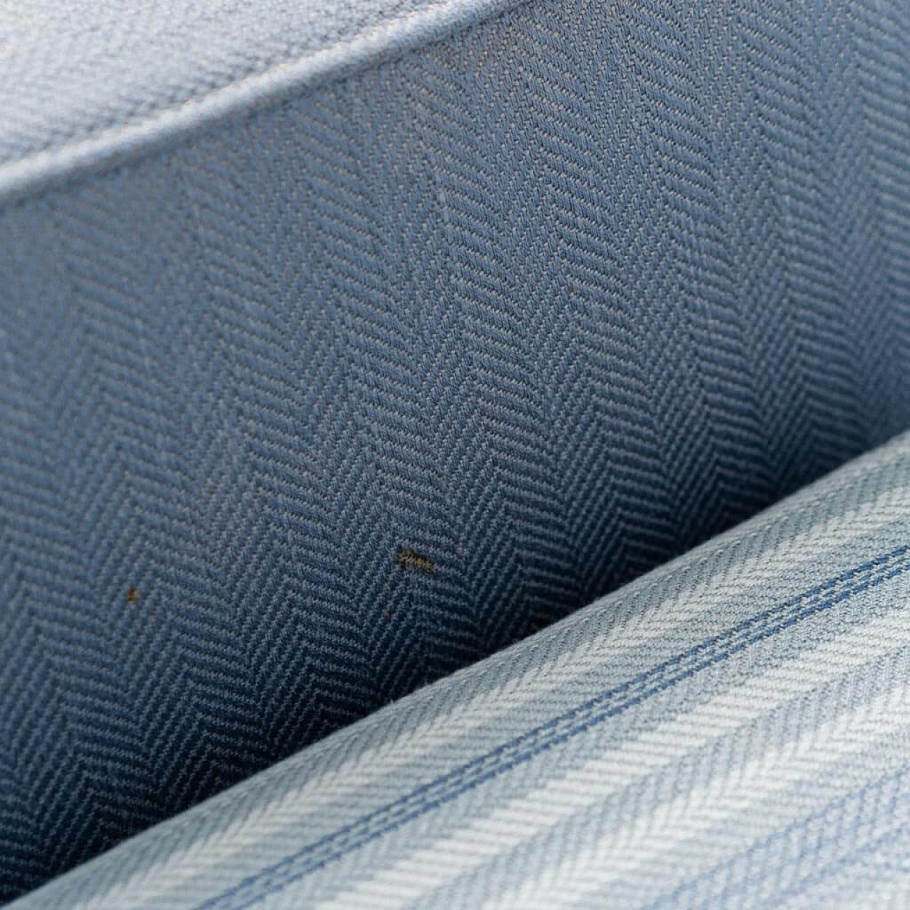 Poltrona in legno e tessuto blu con seduta a righe, anni '60 12