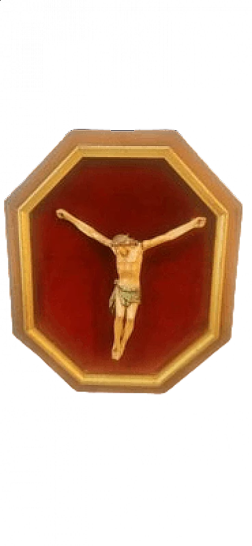 Wood crucified Christ on panel, 19th century