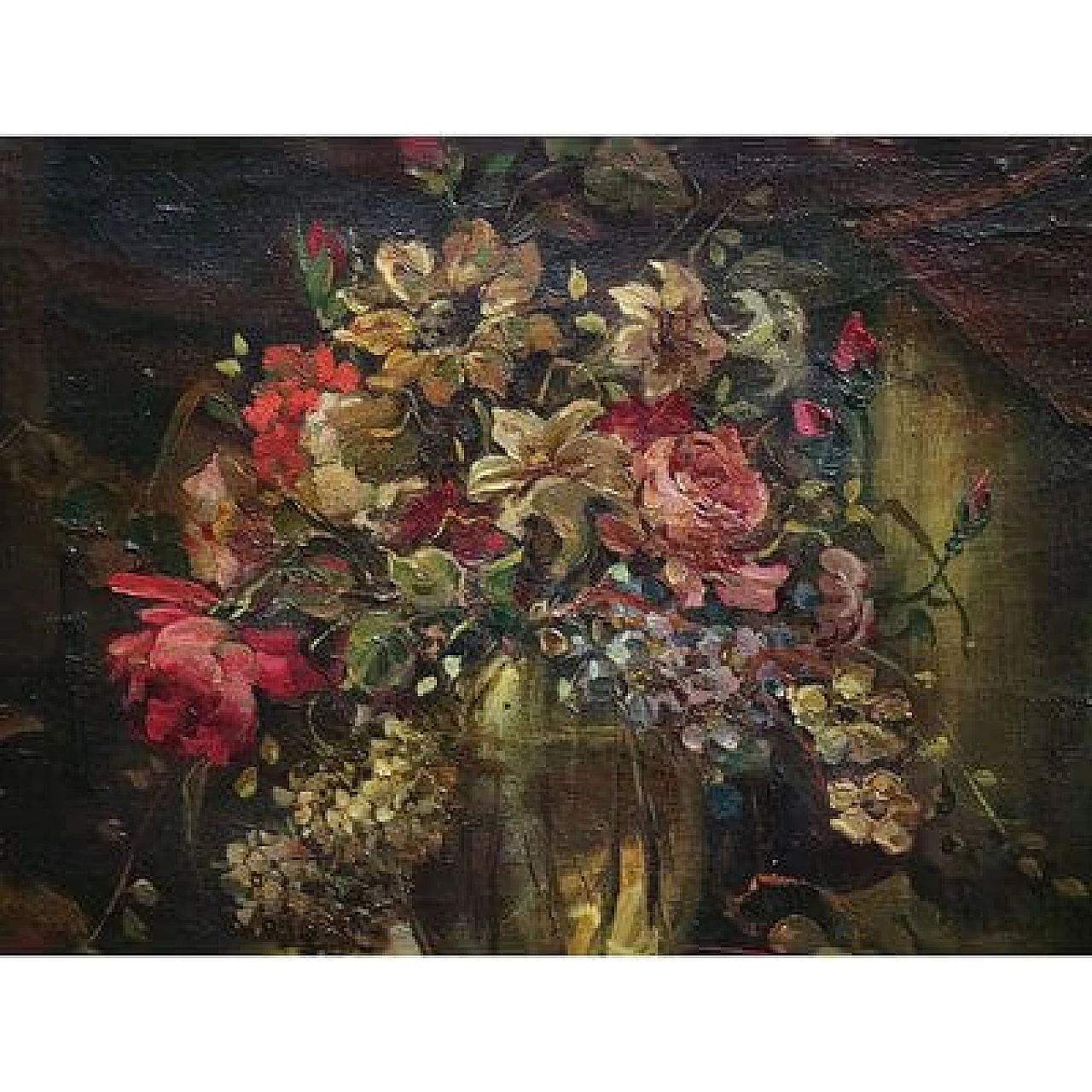 G. Zampogna, Natura morta di fiori e frutti, olio su tela, 1952 3
