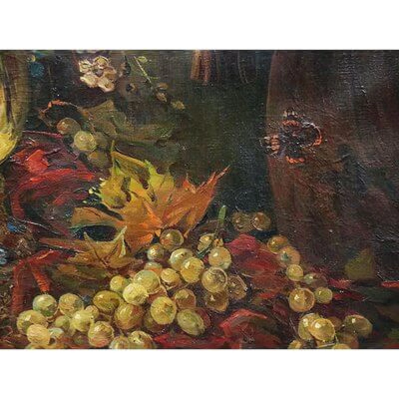 G. Zampogna, Natura morta di fiori e frutti, olio su tela, 1952 4