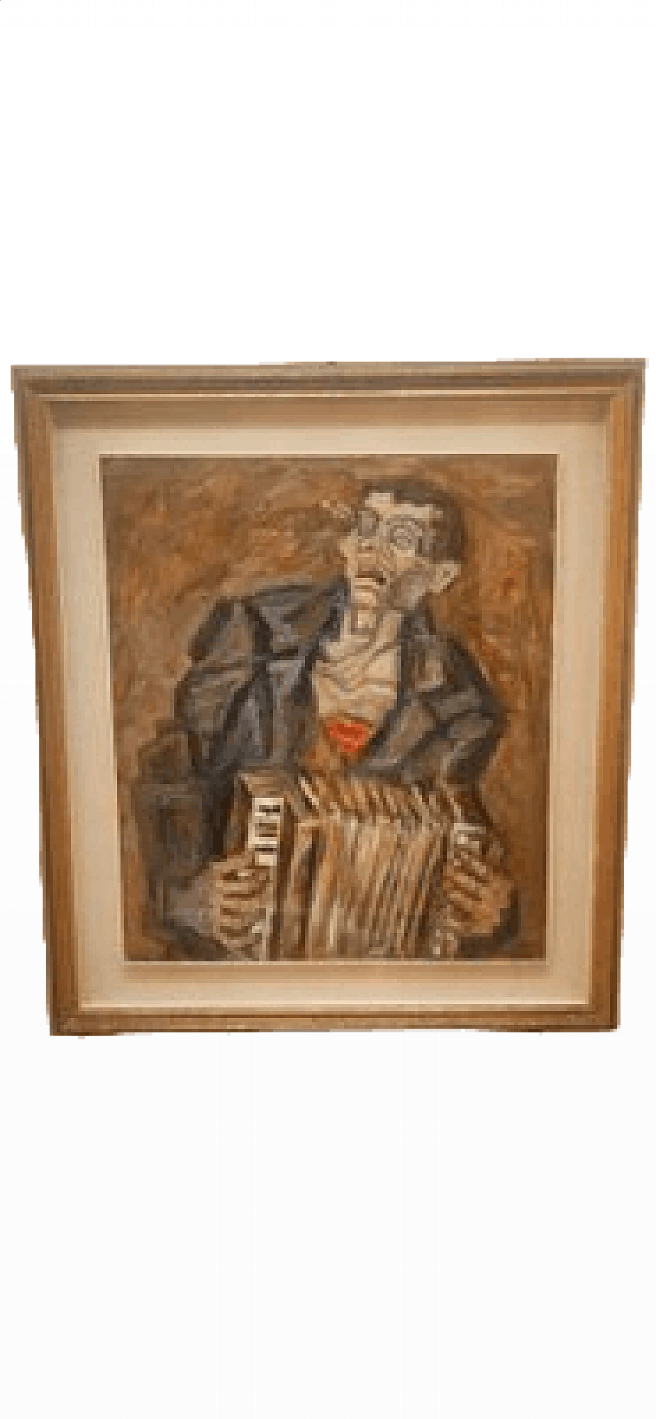 Emilio Notte, The blind musician, oil painting on canvas, 1970s 9