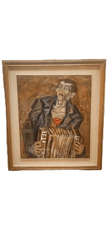 Emilio Notte, Il suonatore cieco, dipinto a olio su tela, anni '70
