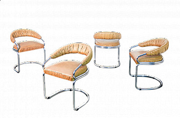 4 Cantilever chairs in chrome-plated steel and leather by Giotto Stoppino, 1970s