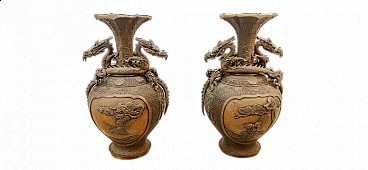 Pair of Japanese bronze vases with dragons