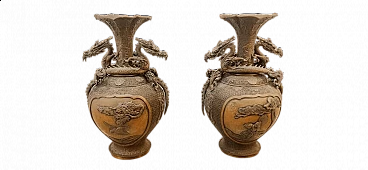 Pair of Japanese bronze vases with dragons