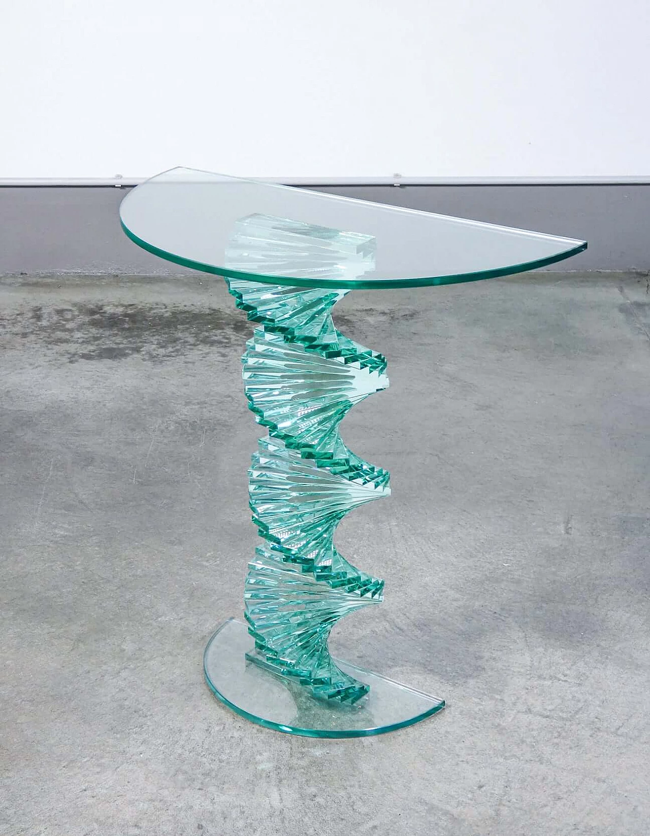 Glass console table with spiral base, 1970s 1