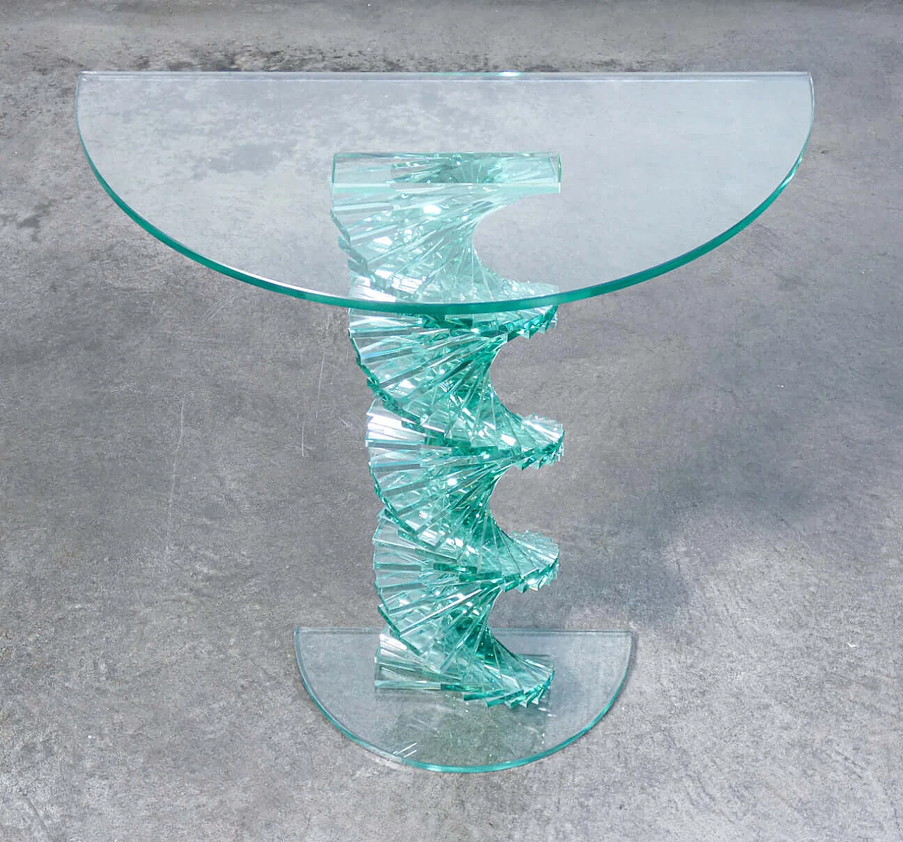 Glass console table with spiral base, 1970s 5
