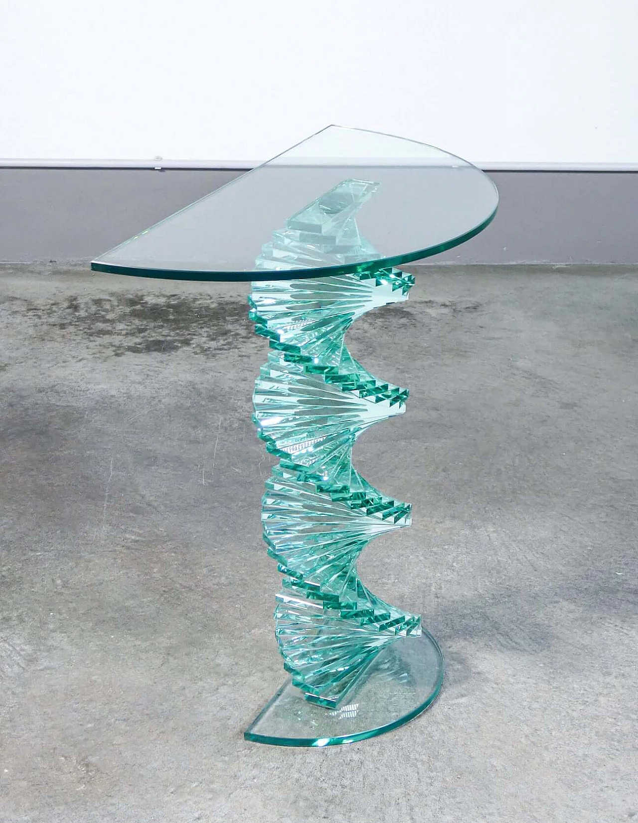 Glass console table with spiral base, 1970s 6
