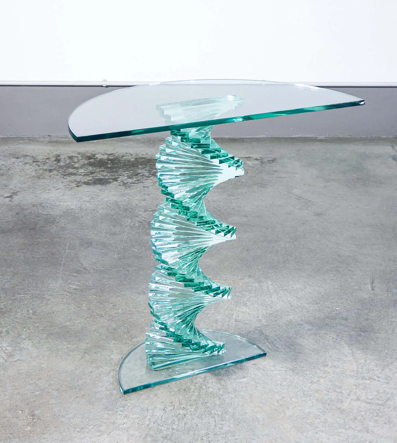 Glass console table with spiral base, 1970s 8