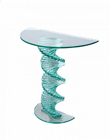 Glass console table with spiral base, 1970s