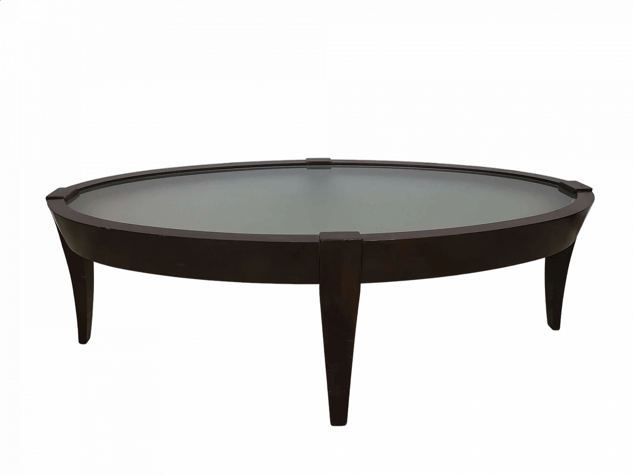 Tavolino ovale in noce e vetro di Natuzzi, anni '70 10