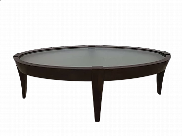 Tavolino ovale in noce e vetro di Natuzzi, anni '70