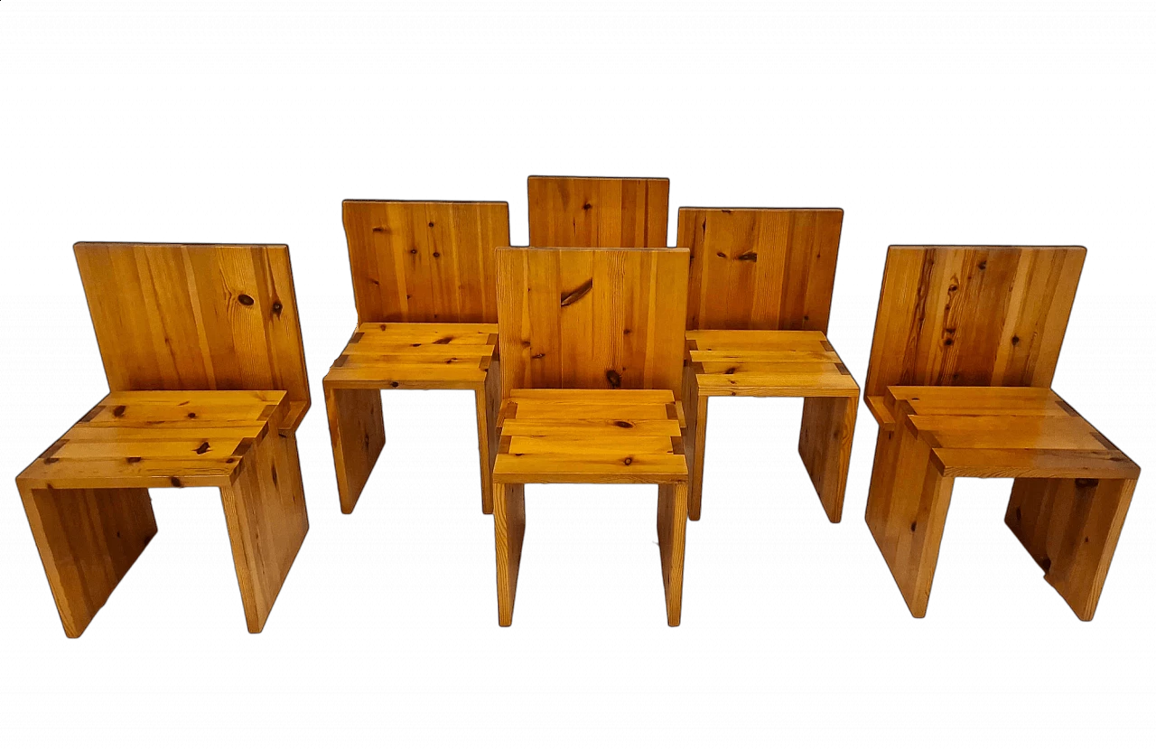 6 Stone pine chairs, 1980s 12