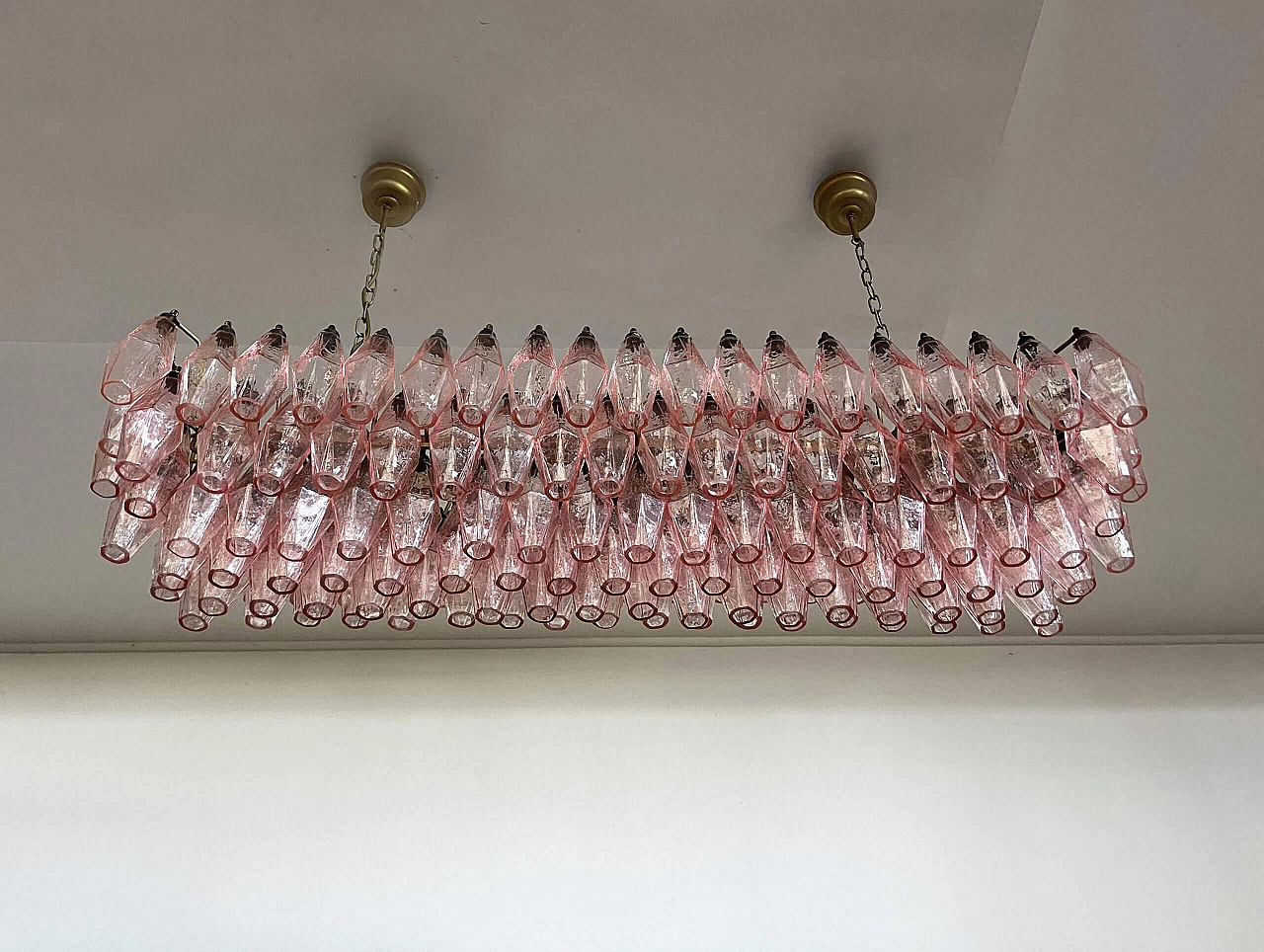 Lampadario Poliedri in vetro di Murano rosa di Carlo Scarpa, anni '90 2