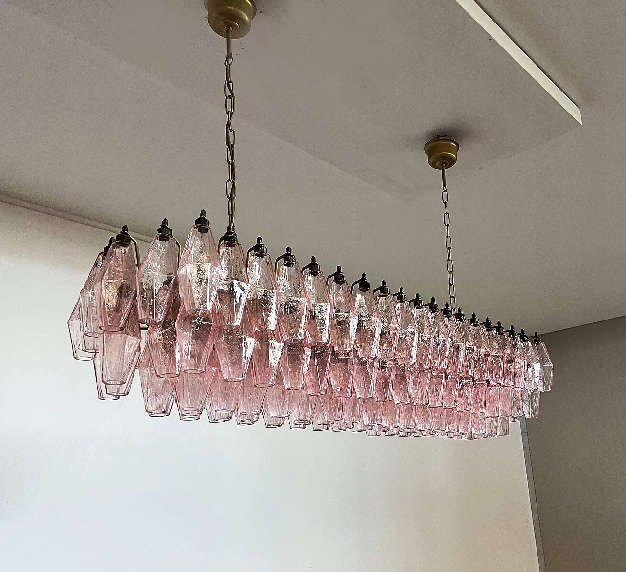 Lampadario Poliedri in vetro di Murano rosa di Carlo Scarpa, anni '90 3