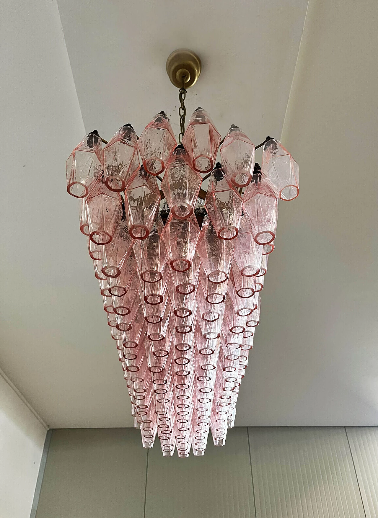 Lampadario Poliedri in vetro di Murano rosa di Carlo Scarpa, anni '90 4