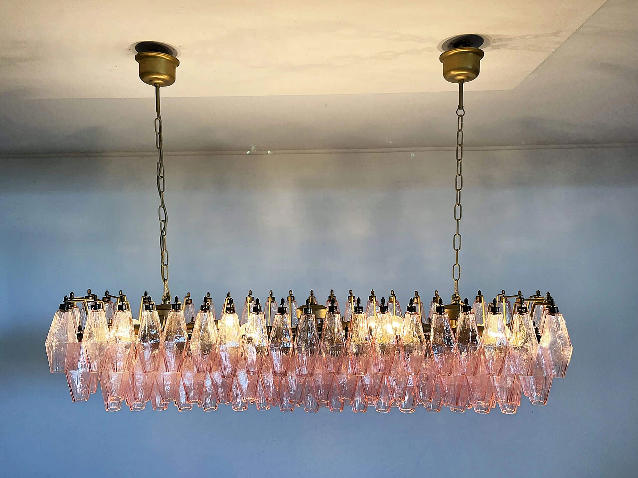 Lampadario Poliedri in vetro di Murano rosa di Carlo Scarpa, anni '90 6