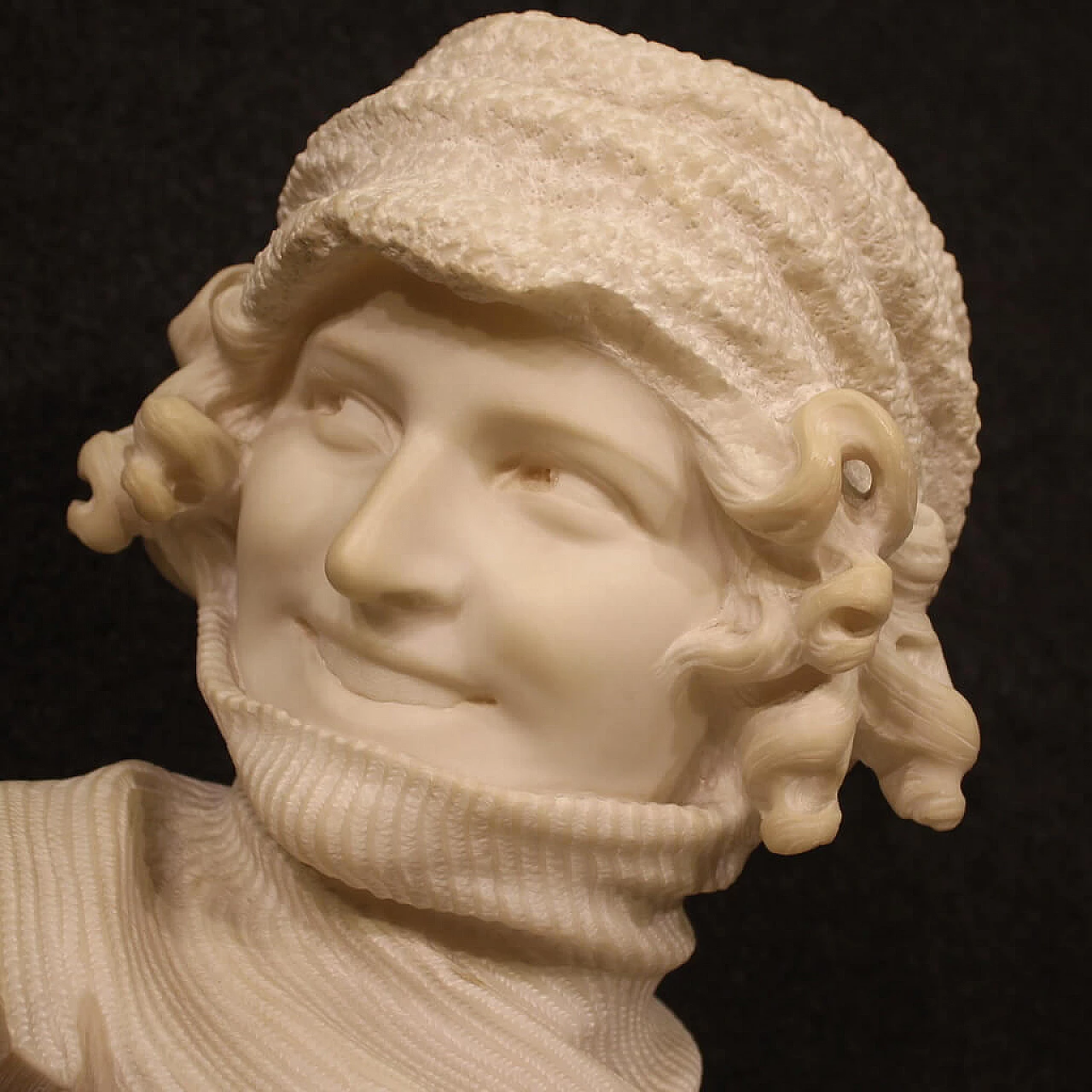 Marble sculpture of girl with hat and turtleneck 5