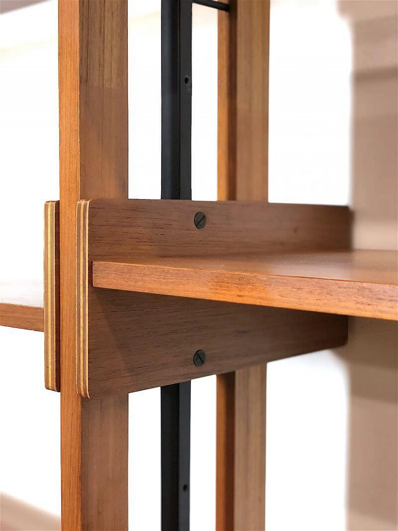 Two-bay teak bookcase with wooden and metal uprights, 1960s 8