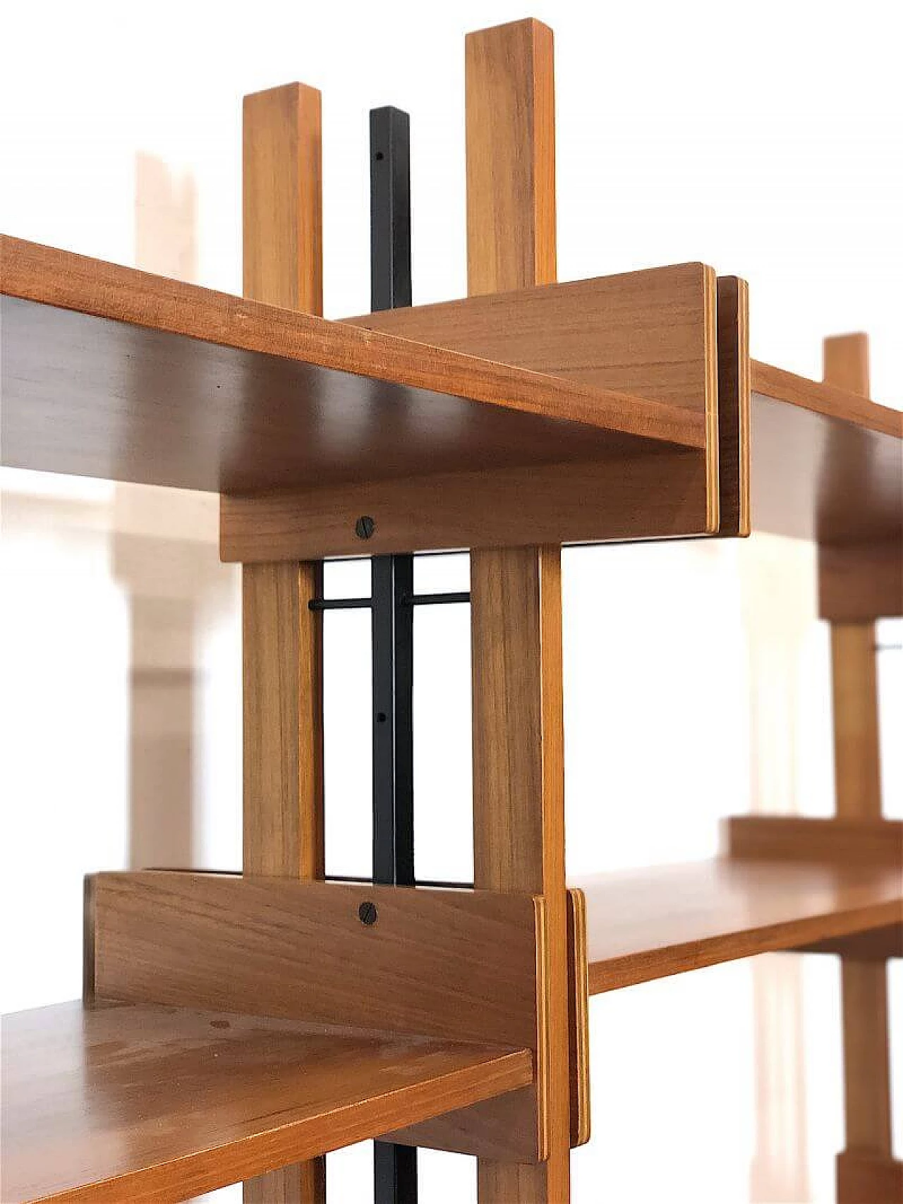 Two-bay teak bookcase with wooden and metal uprights, 1960s 9