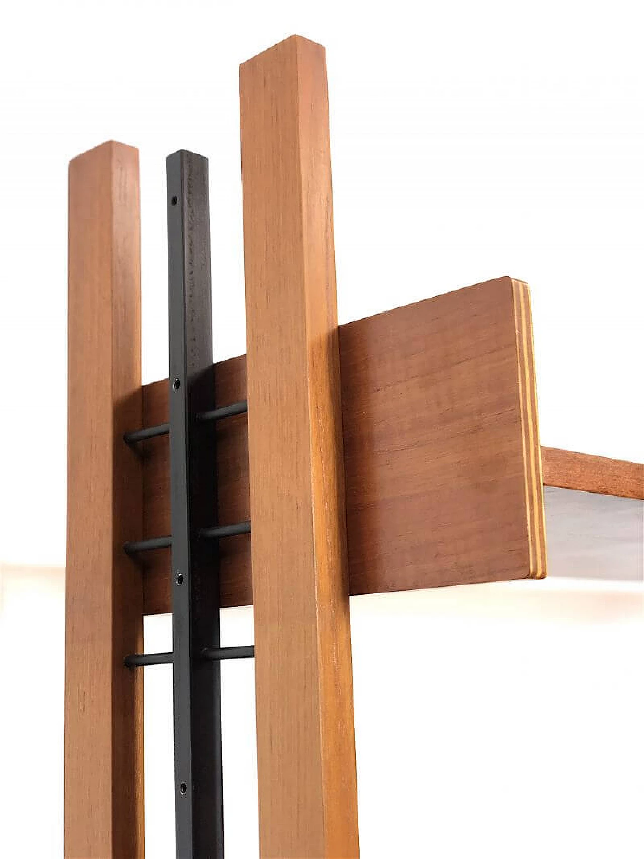 Two-bay teak bookcase with wooden and metal uprights, 1960s 12