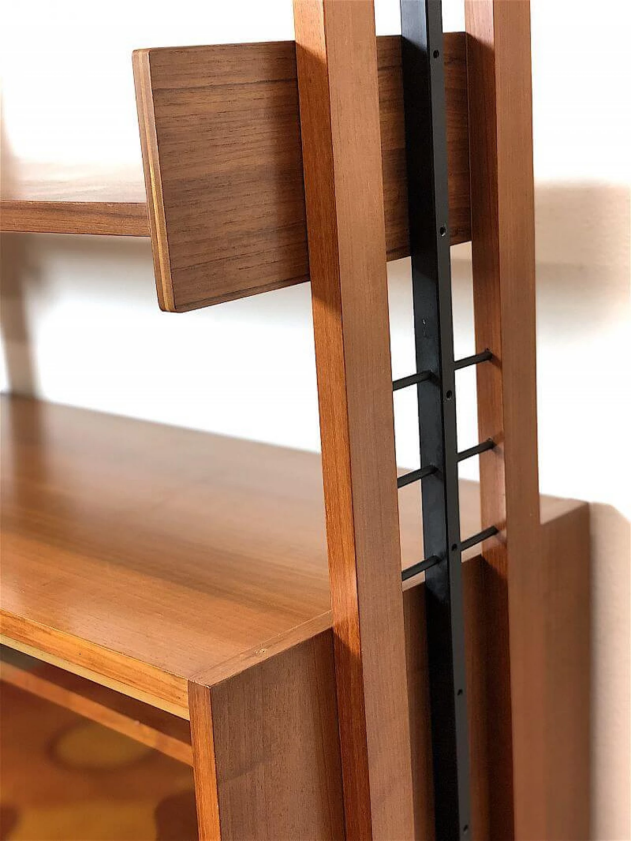 Two-bay teak bookcase with wooden and metal uprights, 1960s 14