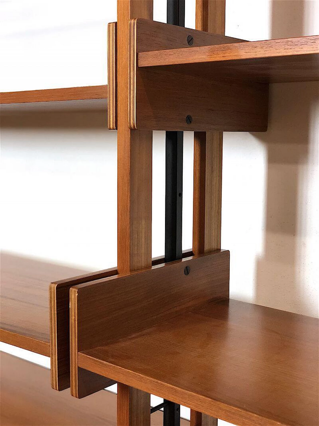 Two-bay teak bookcase with wooden and metal uprights, 1960s 15