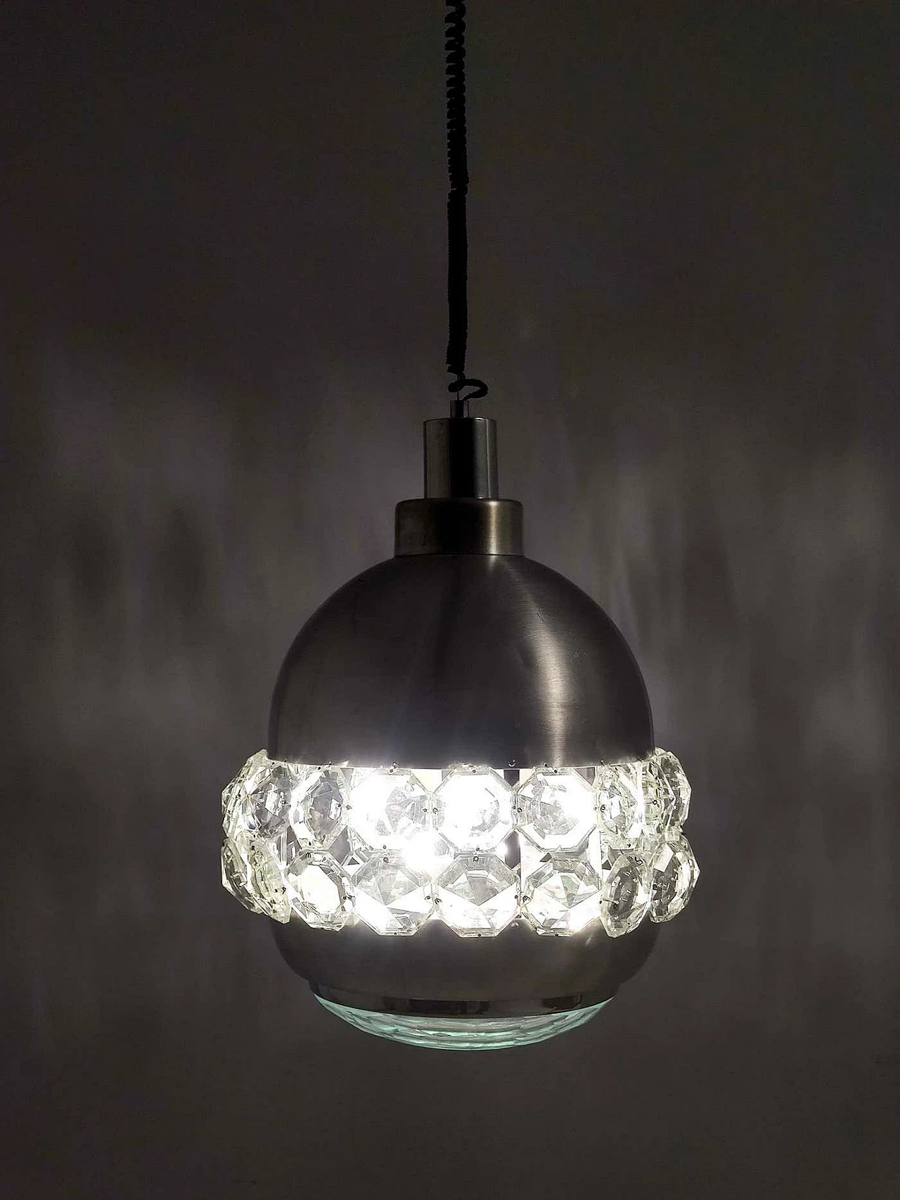 Aluminium, crystal and glass pendant lamp by Pia Guidetti Crippa for Lumi, 1970s 2