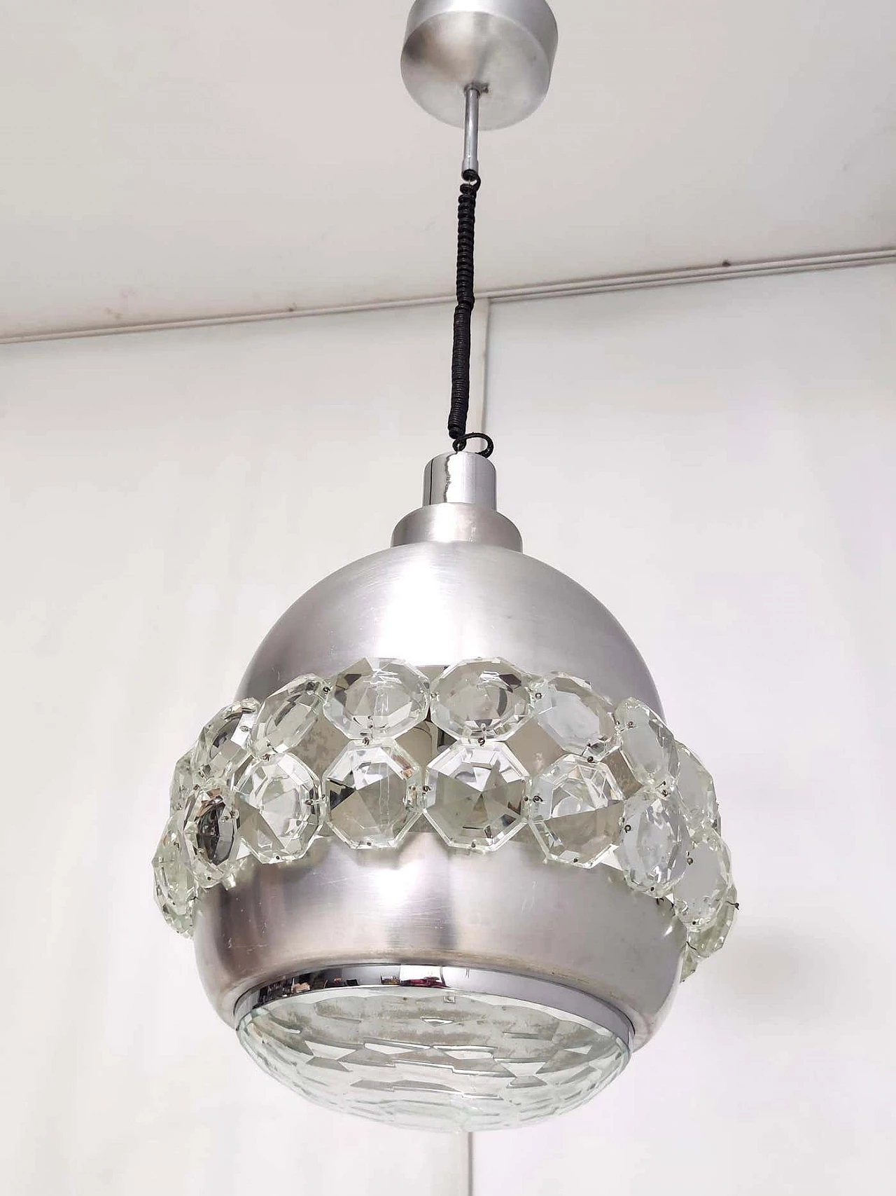 Aluminium, crystal and glass pendant lamp by Pia Guidetti Crippa for Lumi, 1970s 5