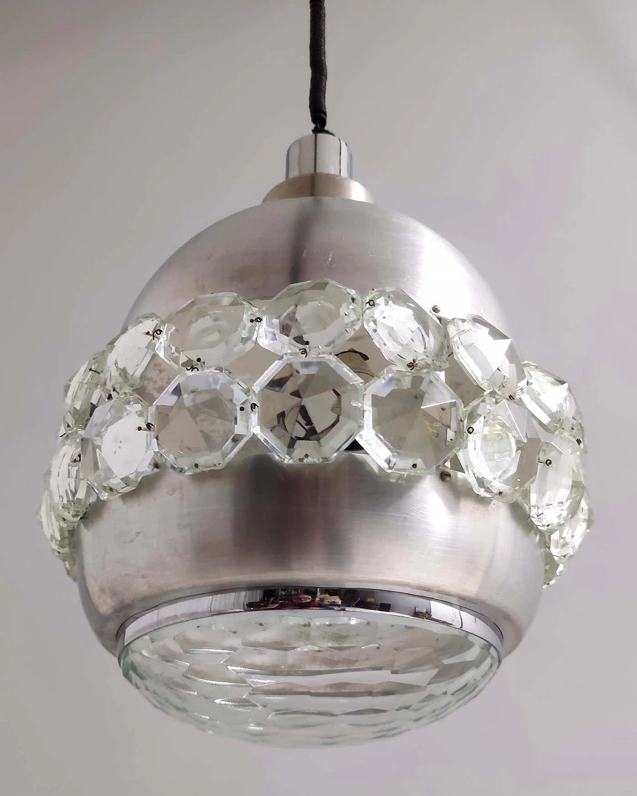 Aluminium, crystal and glass pendant lamp by Pia Guidetti Crippa for Lumi, 1970s 6