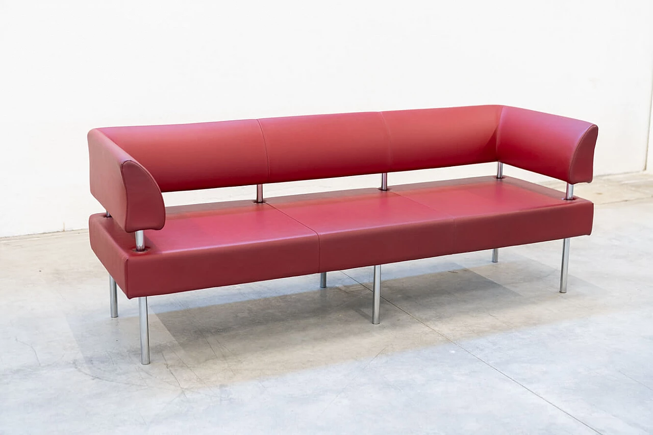 Red leather and iron Business Class sofa by Beauty Star, 1990s 2