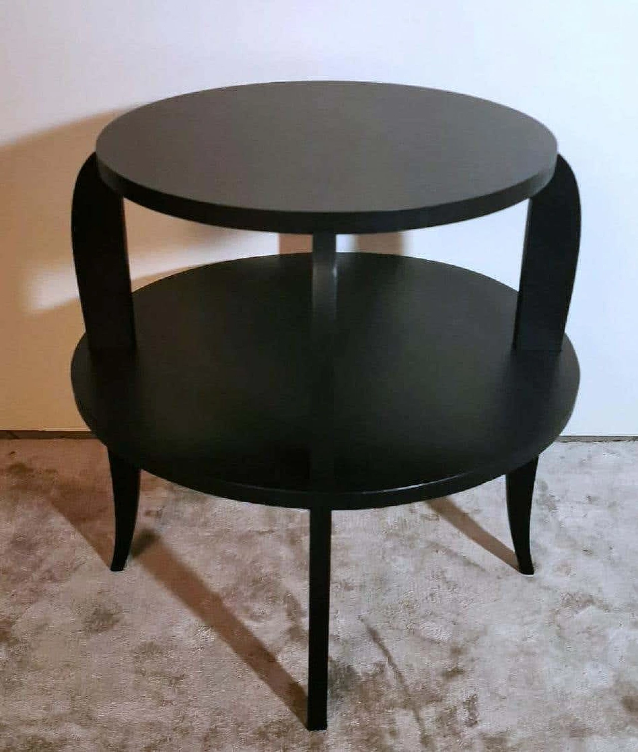 Art Deco round black-stained wooden coffee table with two tops, 1930s 2