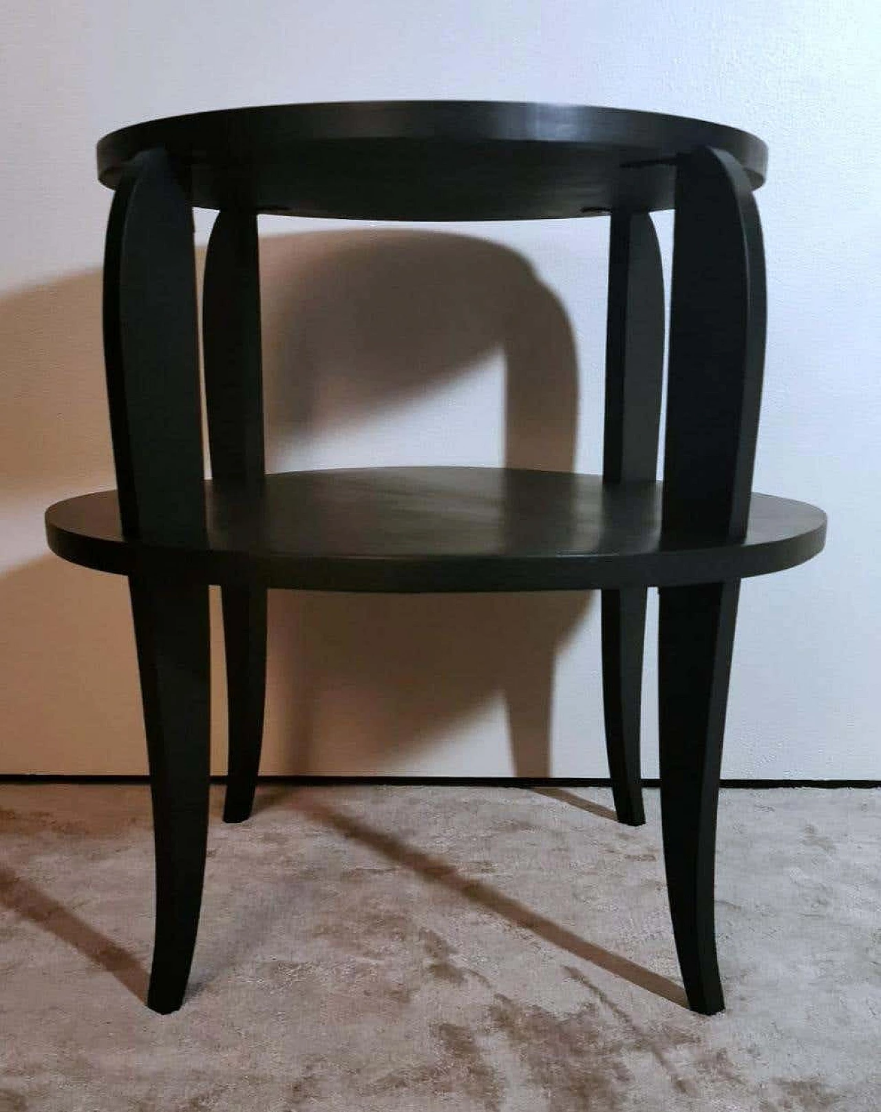 Art Deco round black-stained wooden coffee table with two tops, 1930s 3