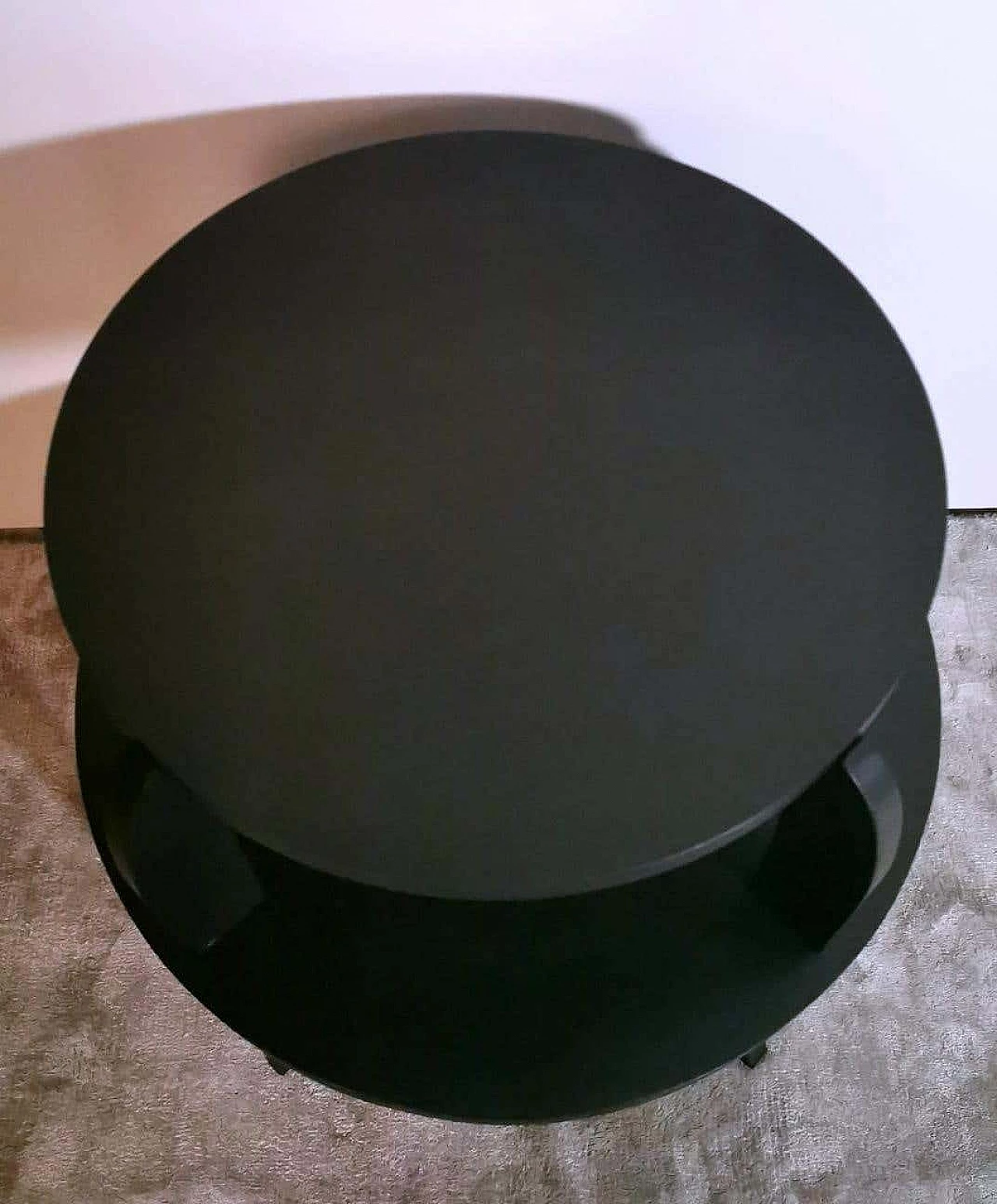 Art Deco round black-stained wooden coffee table with two tops, 1930s 5