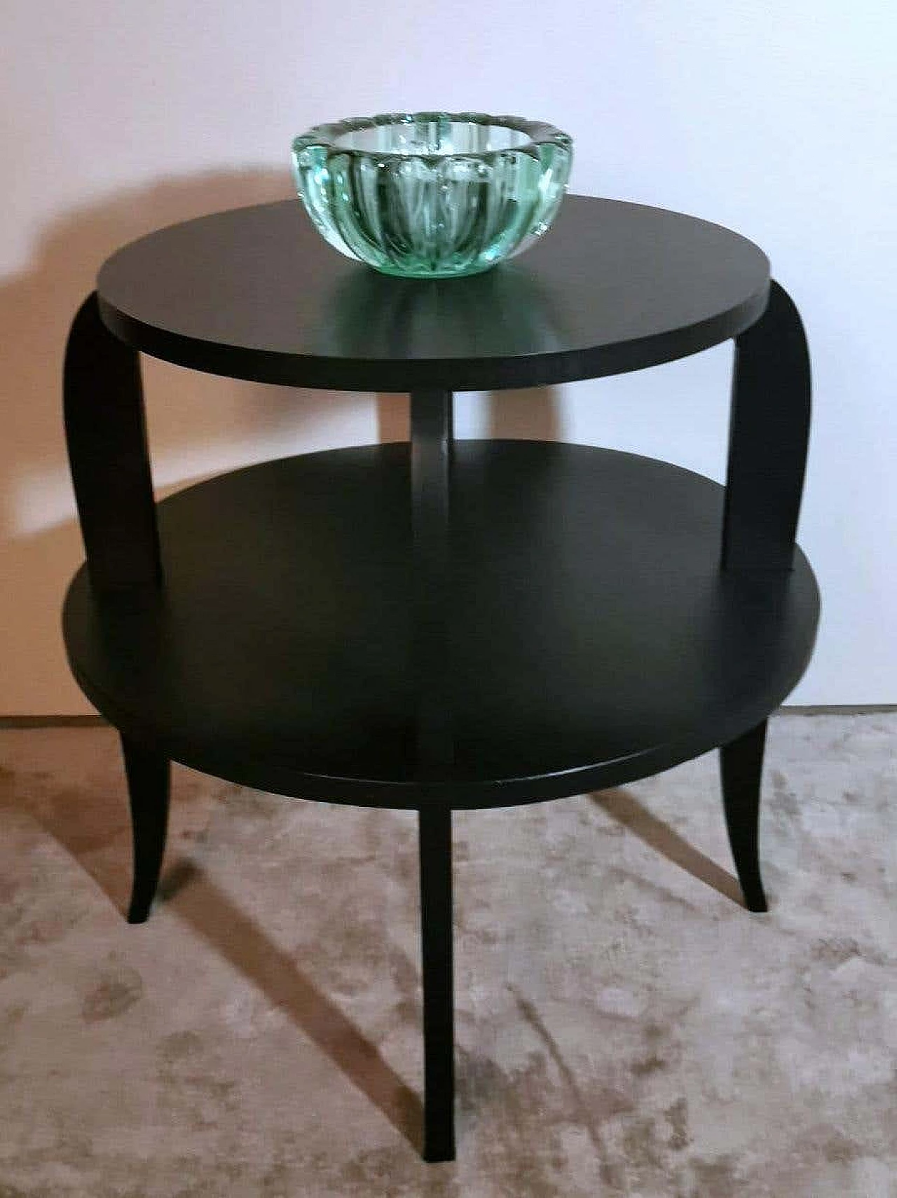 Art Deco round black-stained wooden coffee table with two tops, 1930s 13