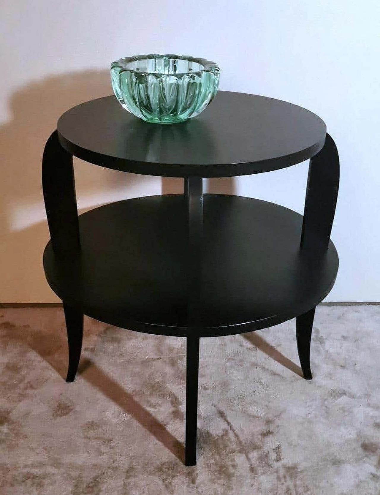 Art Deco round black-stained wooden coffee table with two tops, 1930s 14
