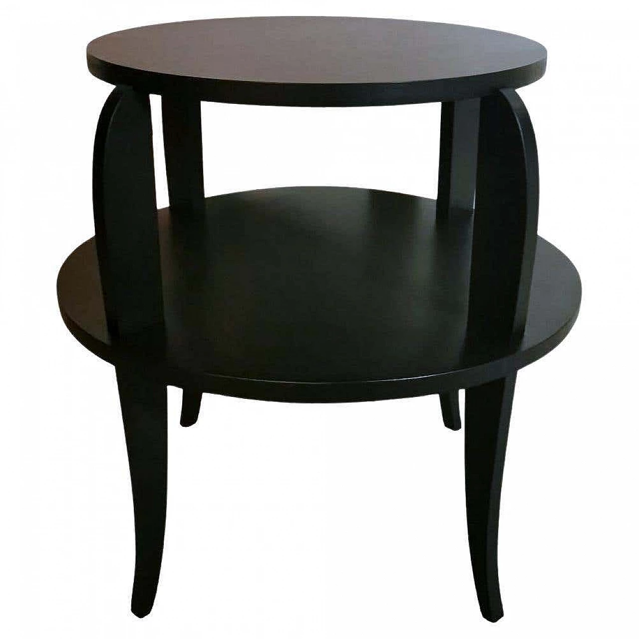 Art Deco round black-stained wooden coffee table with two tops, 1930s 15