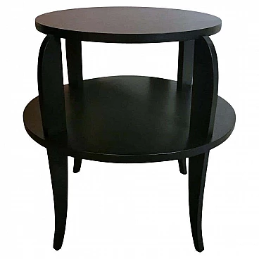 Art Deco round black-stained wooden coffee table with two tops, 1930s
