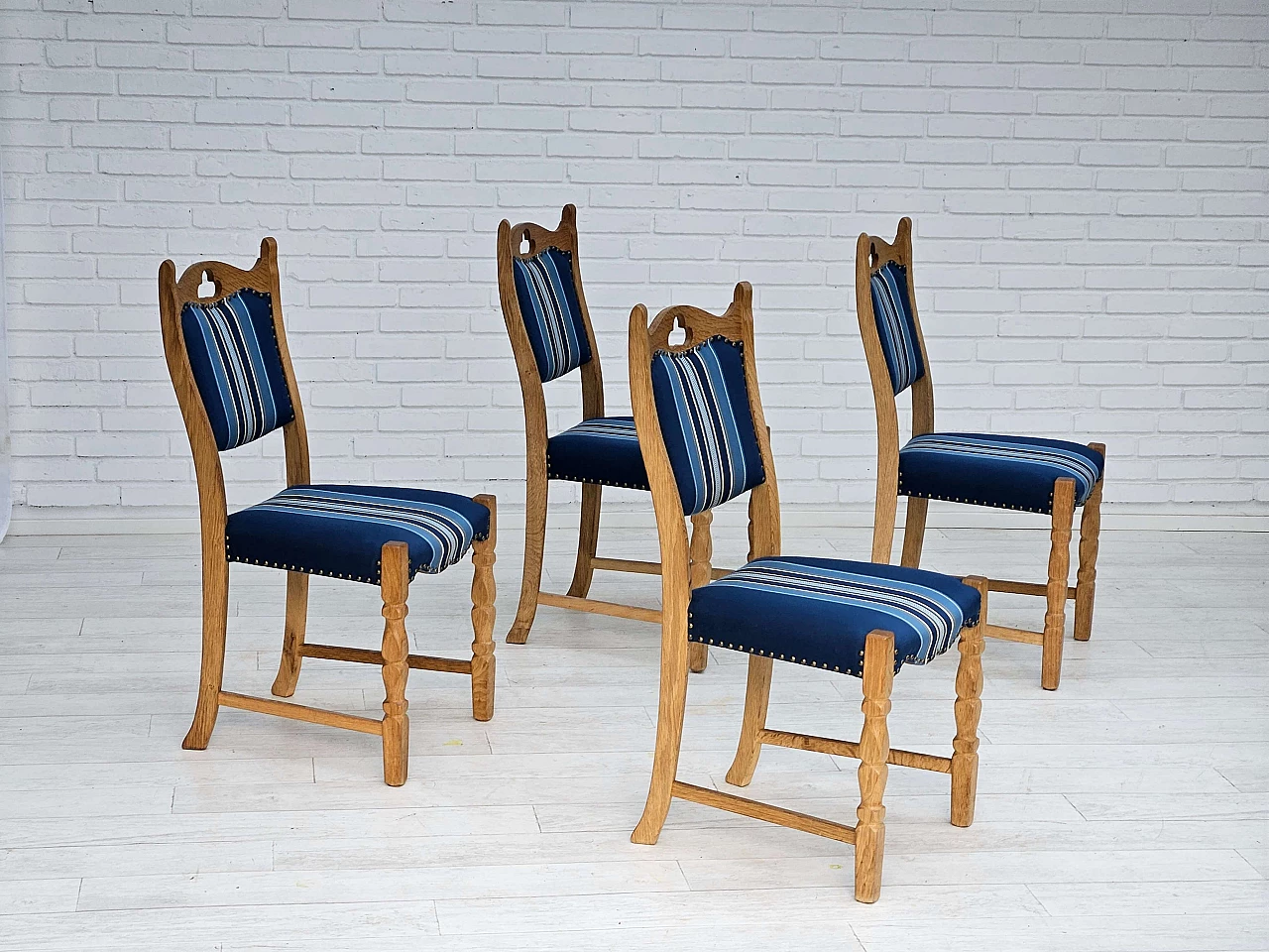 4 Danish oak and wool dining chairs, 1960s 1