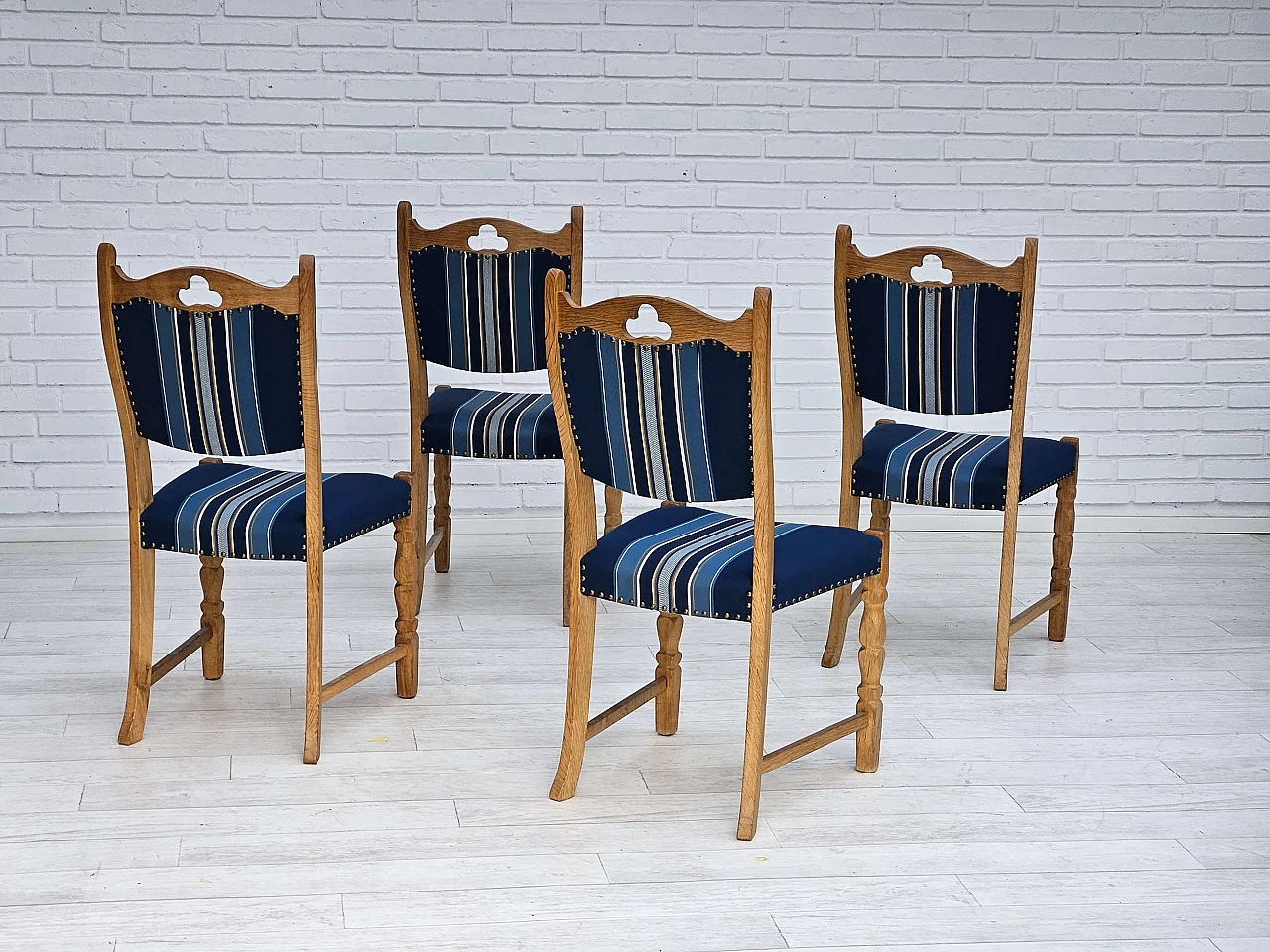 4 Danish oak and wool dining chairs, 1960s 5