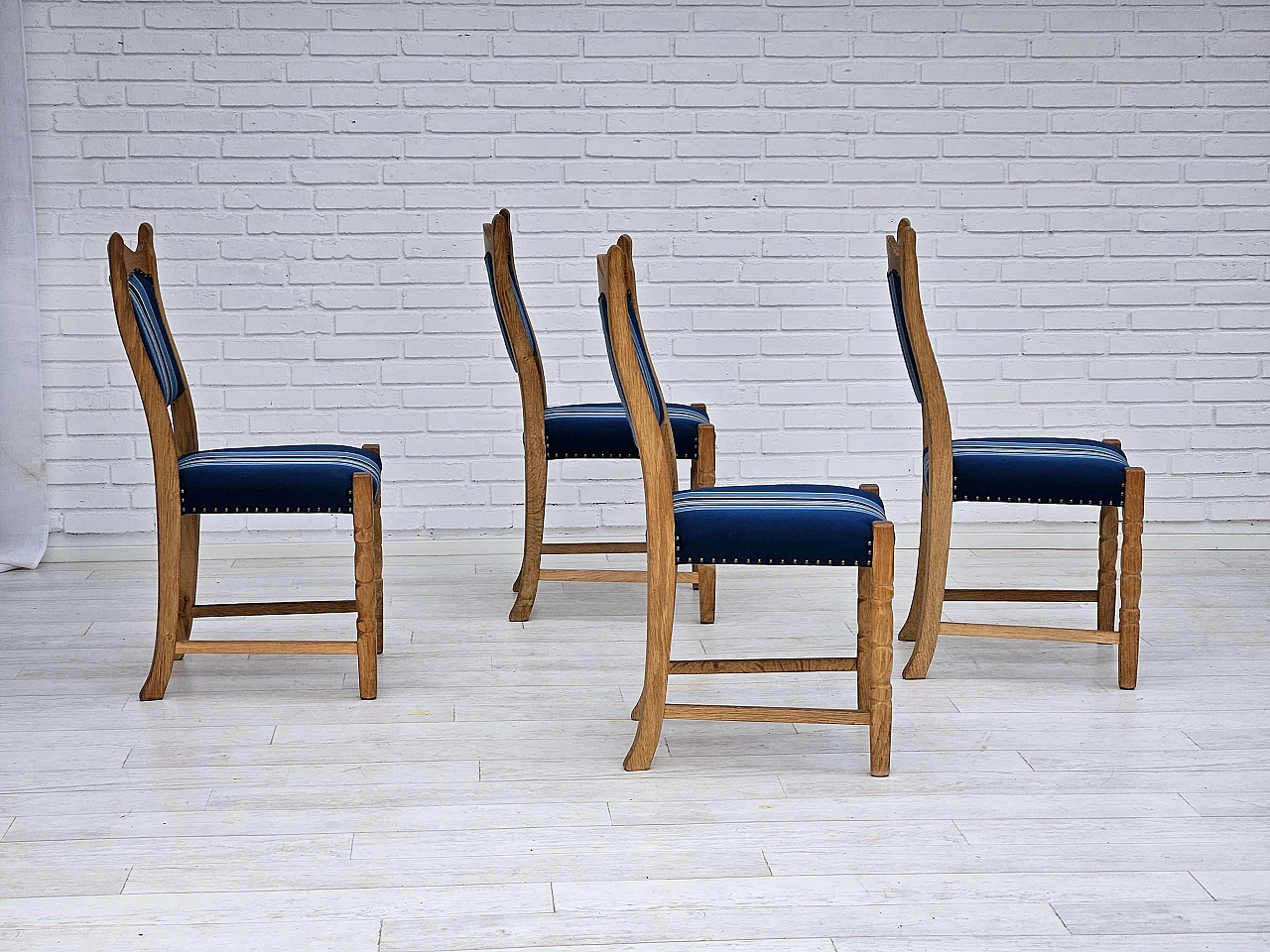 4 Danish oak and wool dining chairs, 1960s 6