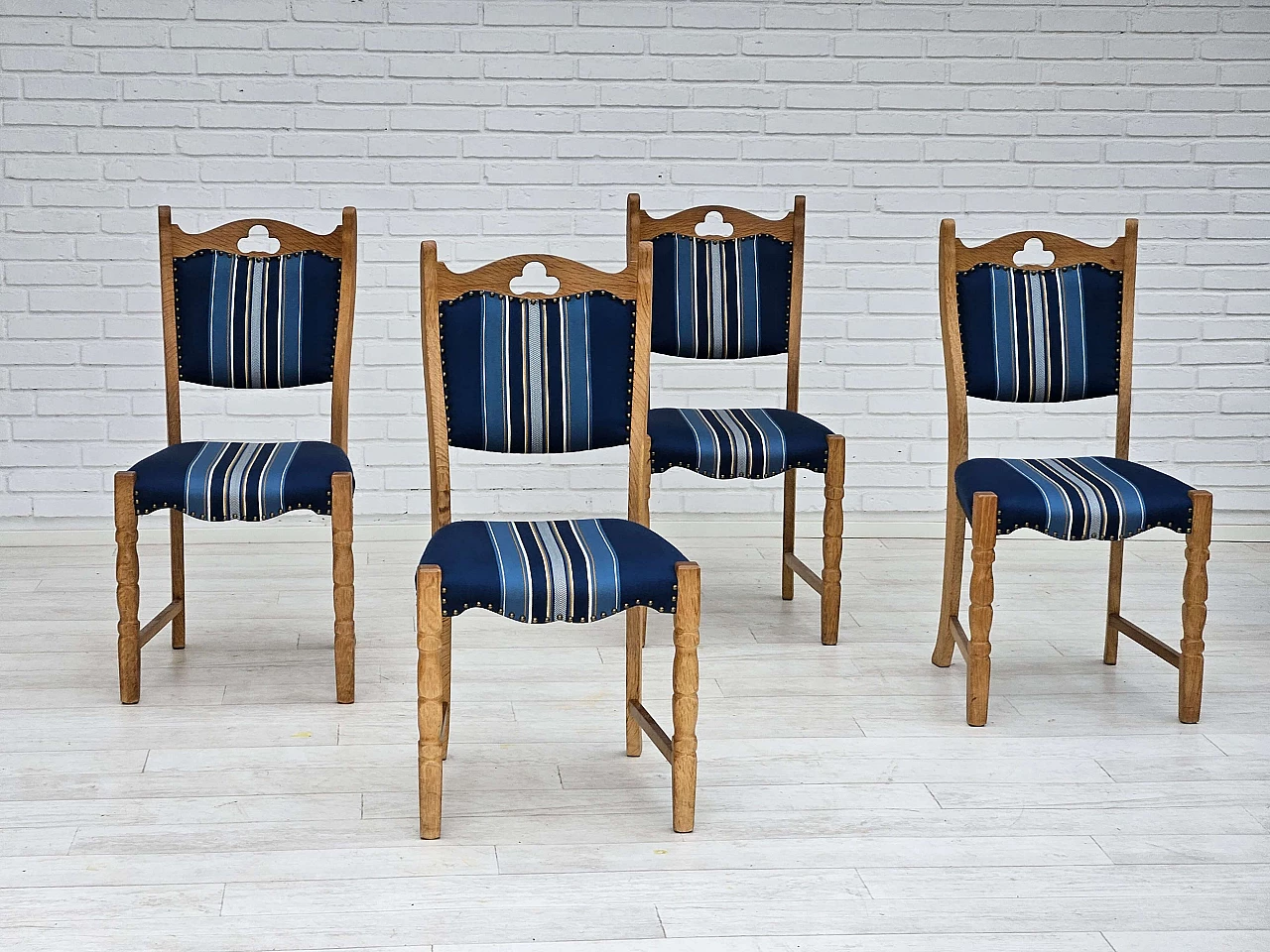 4 Danish oak and wool dining chairs, 1960s 7