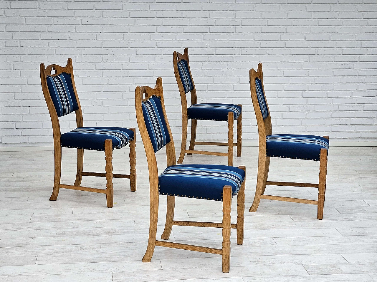 4 Danish oak and wool dining chairs, 1960s 8