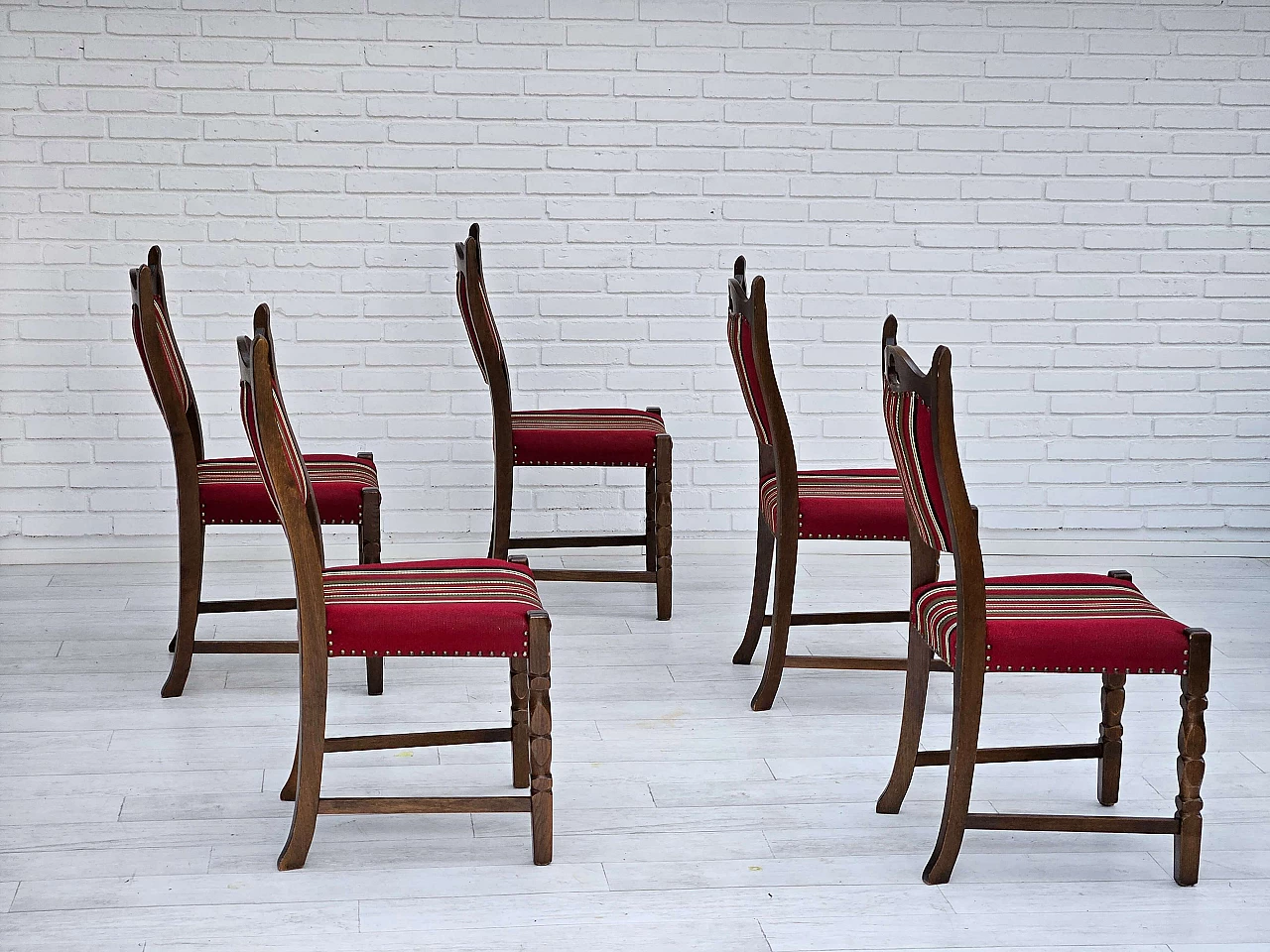 5 Danish oak and wool dining chairs, 1960s 3