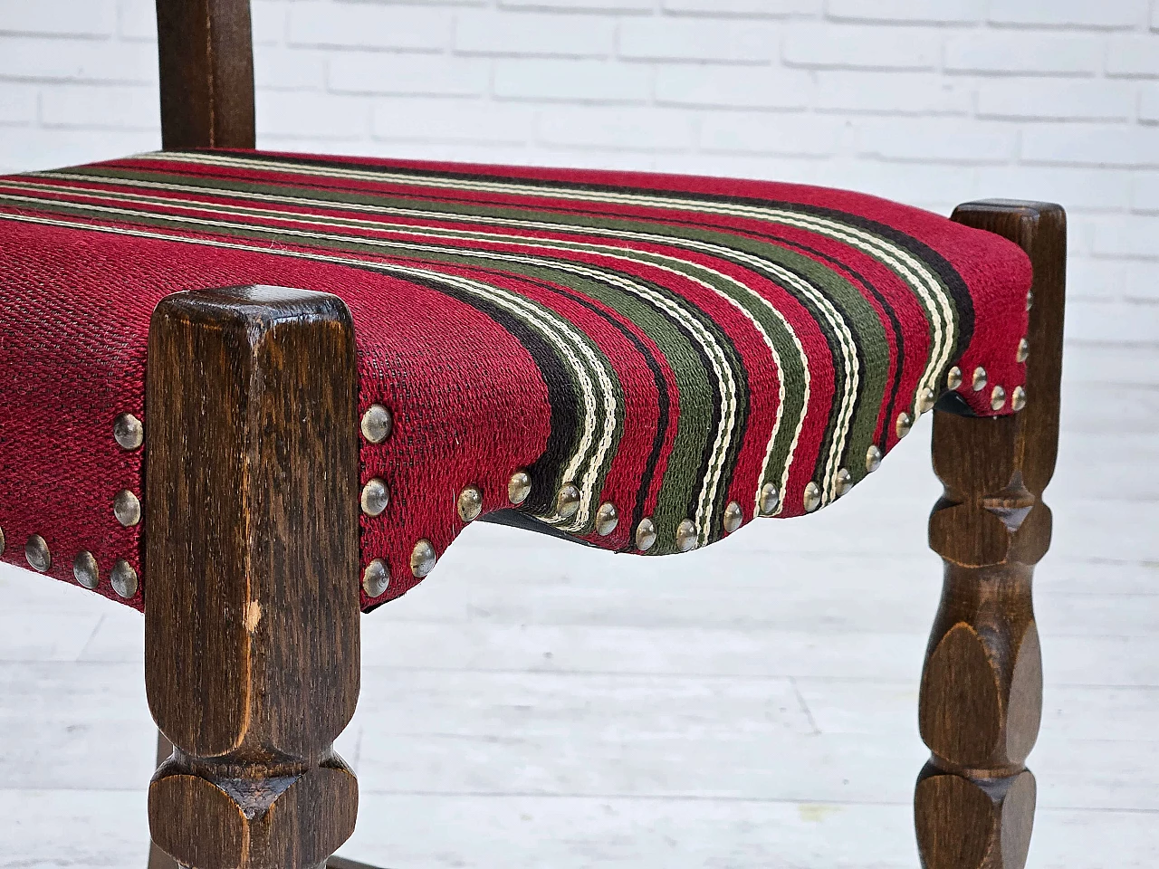 5 Danish oak and wool dining chairs, 1960s 8