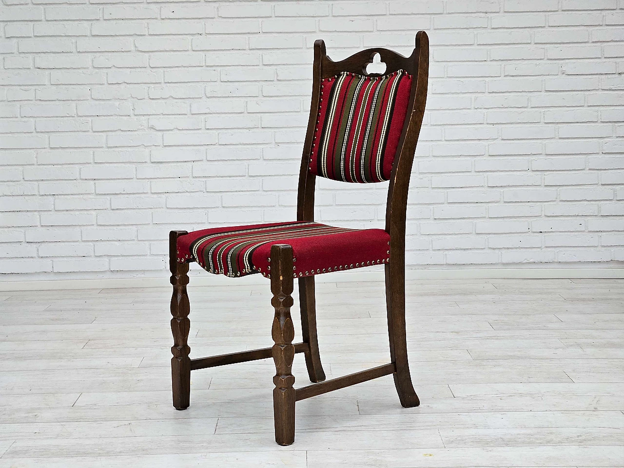 5 Danish oak and wool dining chairs, 1960s 12