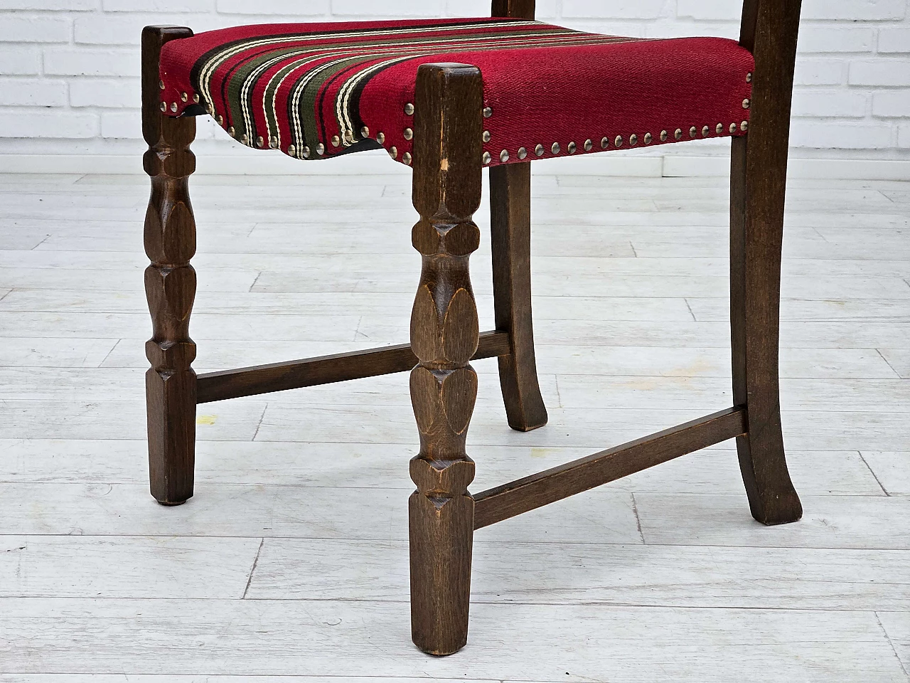 5 Danish oak and wool dining chairs, 1960s 13