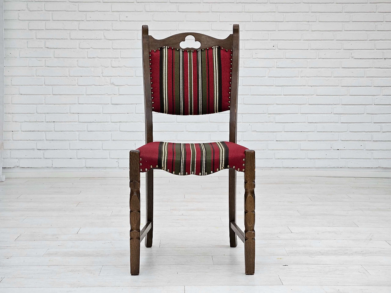 5 Danish oak and wool dining chairs, 1960s 14