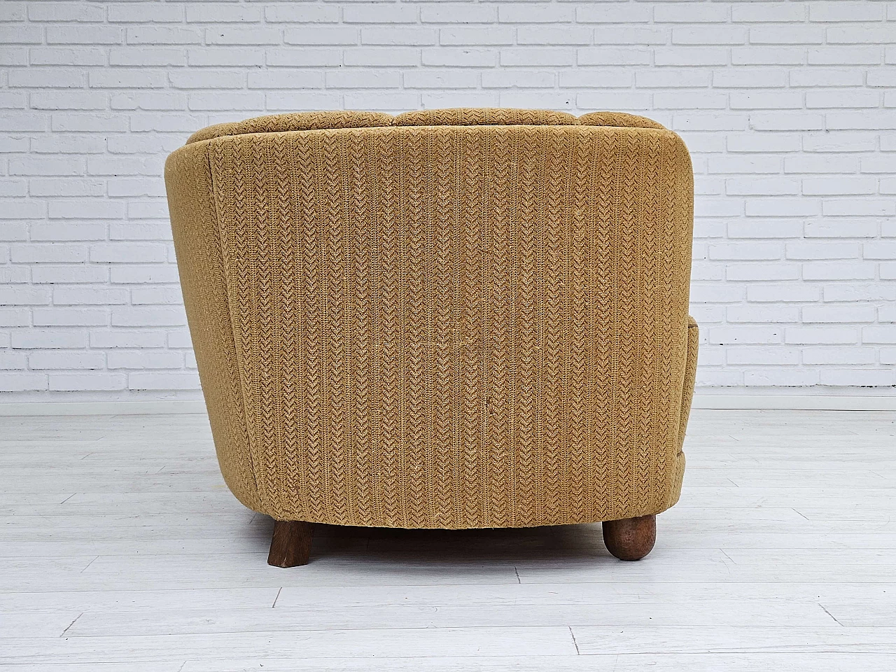 Danish Banana three-seater sofa in honey-coloured fabric, 1960s 12